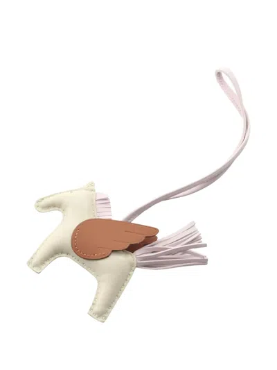 Pre-owned Hermes Pegasus Rodeo Bag Charm In White