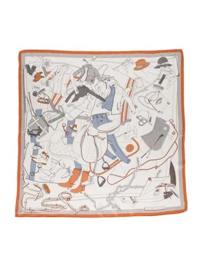 Pre-owned Hermes Pele-mele Sellier Silk Scarf In White