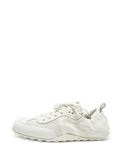Pre-owned Hermes Perforated Lace-up Sneakers In White