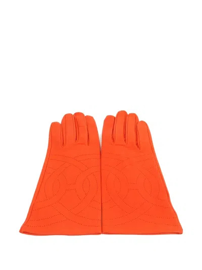 Pre-owned Hermes Perforated Leather Gloves In Orange