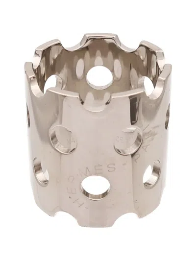Pre-owned Hermes Perforated Scarf Ring In Silver