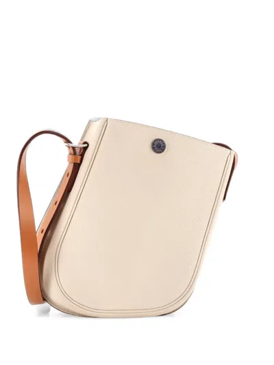 Pre-owned Hermes Perspective Cavaliere Bag Togo And Vache Hunter 21 Crossbody Bag In Neutrals