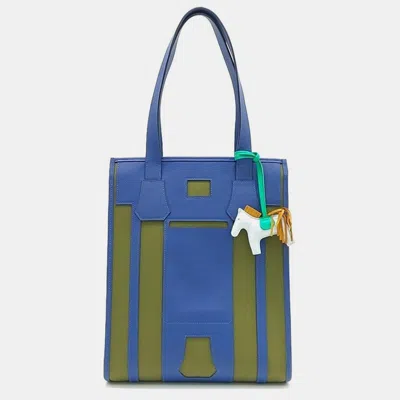 Pre-owned Hermes Petit Ash Tote Bag & Rodeo Bag Charm In Blue