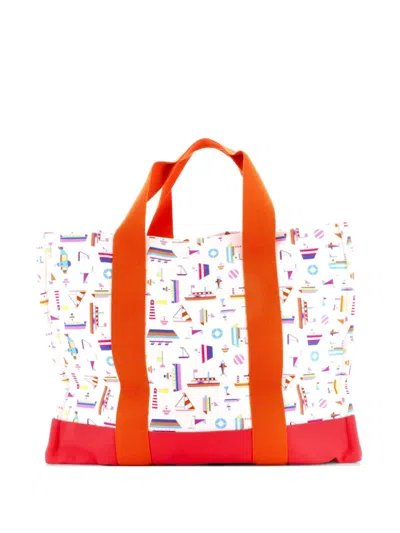 Pre-owned Hermes Petit Chartier Nappy Bag Printed Toile Large Tote Bag In Pink