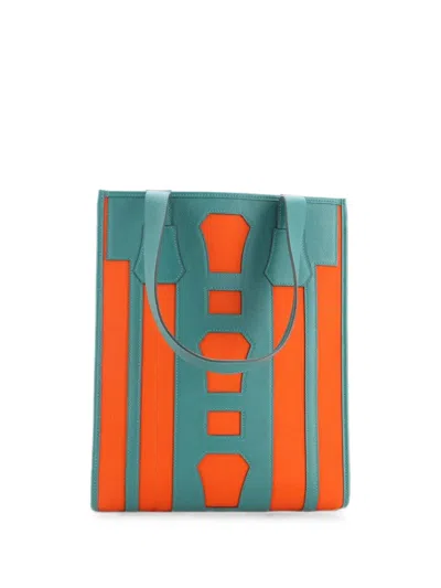 Pre-owned Hermes Petit H Bell Toile And Leather Pm Tote Bag In Green