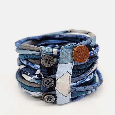 Pre-owned Hermes Petit H Blue Silk Button Bracelet