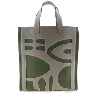 Pre-owned Hermes Petit H Brown Etoupe Gray Green Felt Tote Bag () In Brown, Etoupe Gray, Green