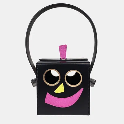 Pre-owned Hermes Petit H Calfskin And Alligator Robot Clutch Permabrass And Phw In Black