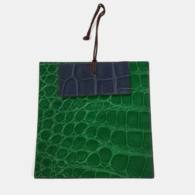 Pre-owned Hermes Hermès Petit H Crocodile Bag Charm In Blue