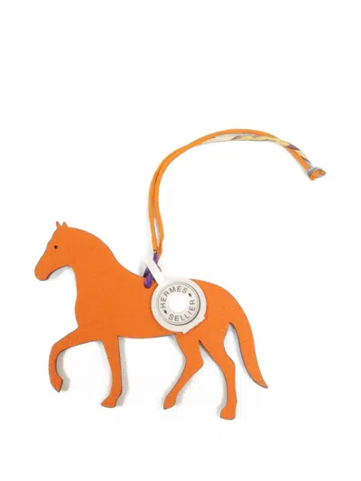 Pre-owned Hermes Petit H Horse Bag Charm In Orange
