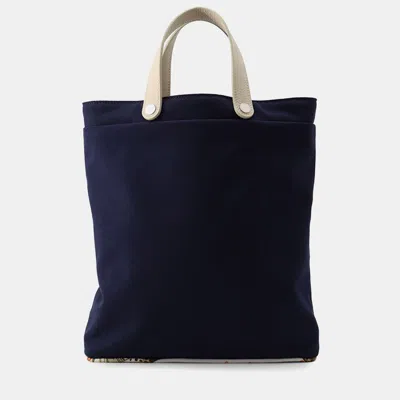 Pre-owned Hermes Petit H Navy Beton Toile H Taurillon Clemence Silk Tote Bag In Navy Blue