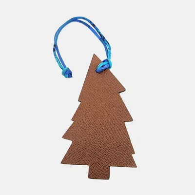 Pre-owned Hermes Petit H Petit Hache Brown Leather Christmas Bag Charm