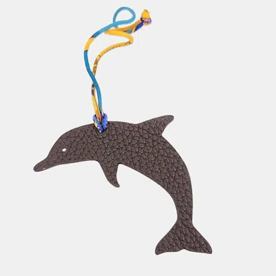 Pre-owned Hermes Petit H (petit Hache) Dolphin Bag Charm In Brown