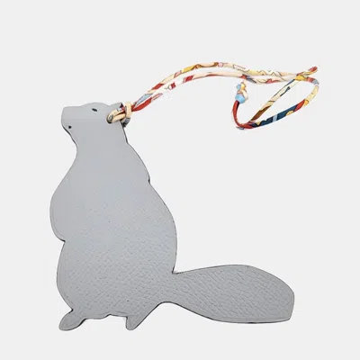 Pre-owned Hermes Petit H Petit Hache Grey Leather Bag Charm In Gray