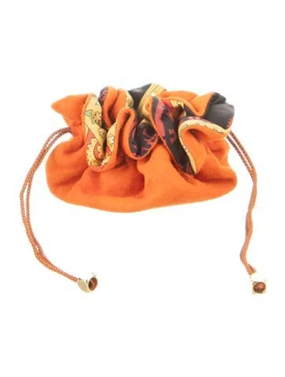 Pre-owned Hermes Petit H Reversible Silk Pouch In Orange