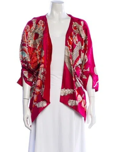 Pre-owned Hermes Petit H Terres Précieuses Silk Robe In Pink