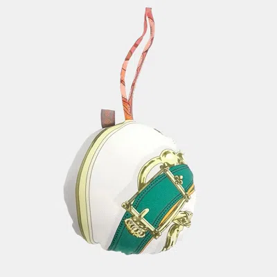 Pre-owned Hermes Petit Hache Silk Bag Charm In White