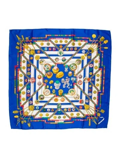 Pre-owned Hermes Petit Main Silk Scarf In Blue