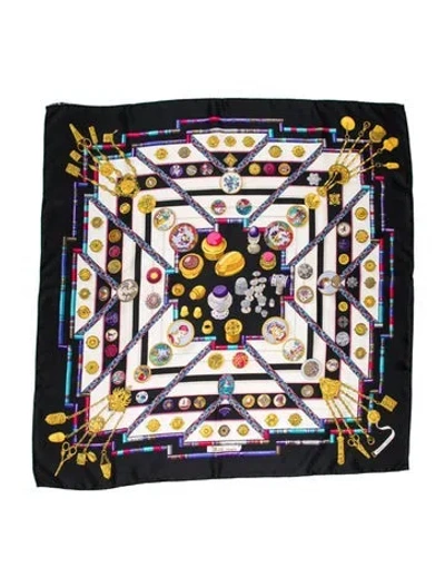 Pre-owned Hermes Petite Main Silk Scarf In Black