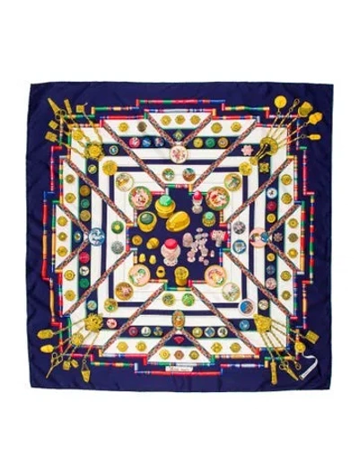 Pre-owned Hermes Petite Main Silk Scarf In Blue
