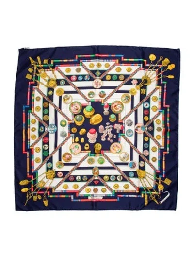 Pre-owned Hermes Petite Main Silk Scarf In Blue