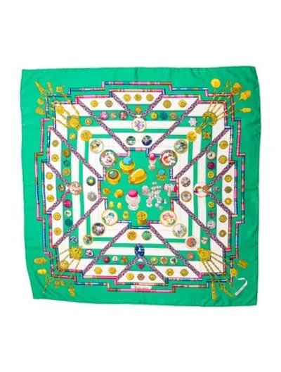 Pre-owned Hermes Petite Main Silk Scarf In Green