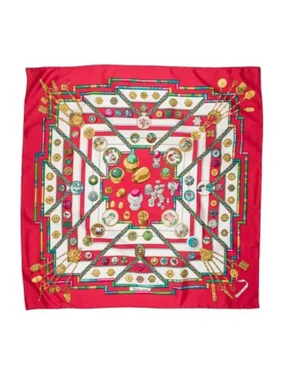 Pre-owned Hermes Petite Main Silk Scarf In Red