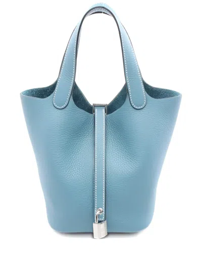 Pre-owned Hermes Picotan Pm Lock Leather Handbag In Blue