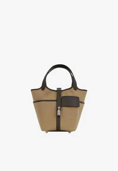 Hermes Picotin 18 Cargo In Mousse Canvas And Bai Brun Swift With Palladium Hardware