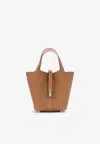 Hermes Picotin 18 Eclat In Gold Clemence And Rose Sakura With Palladium Hardware In Brown