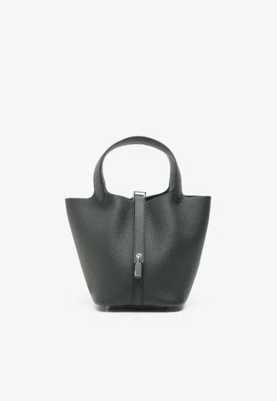 Hermes Picotin 18 In Black Clemence With Palladium Hardware