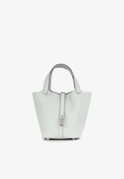 Hermes Picotin 18 In Bleu Glacier Clemence Leather With Palladium Hardware