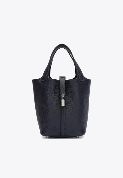 Hermes Picotin 18 In Bleu Nuit Clemence With Palladium Hardware In Blue