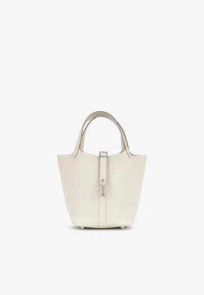 Hermes Picotin 18 In Craie Clemence With Palladium Hardware In White