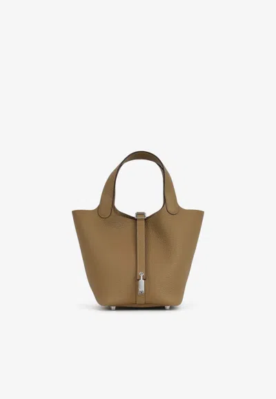 Hermes Picotin 18 In Dune Clemence Leather With Palladium Hardware In Brown