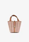 Hermes Picotin 18 In Ecru Canvas, Rose Pop, Fauve, Noir Embroidery And Gold Swift In Multi