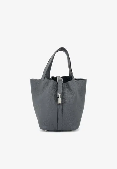 Hermes Picotin 18 In Gris Misty Clemence Leather With Palladium Hardware In Pattern