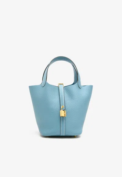 Hermes Picotin 18 In New Bleu Jean Clemence Leather With Gold Hardware In Blue