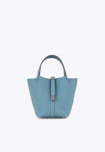 Hermes Picotin 18 In New Blue Jean Clemence With Palladium Hardware