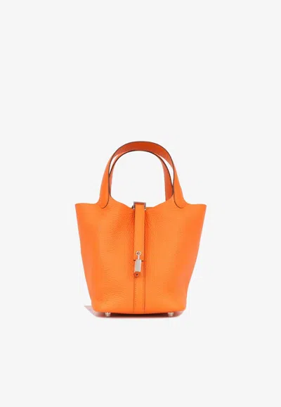 Hermes Picotin 18 In Orange Clemence Leather With Palladium Hardware