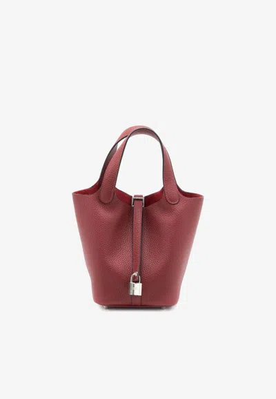 Pre-owned Hermes Picotin 18 In Rouge H Clemence Leather With Palladium Hardware