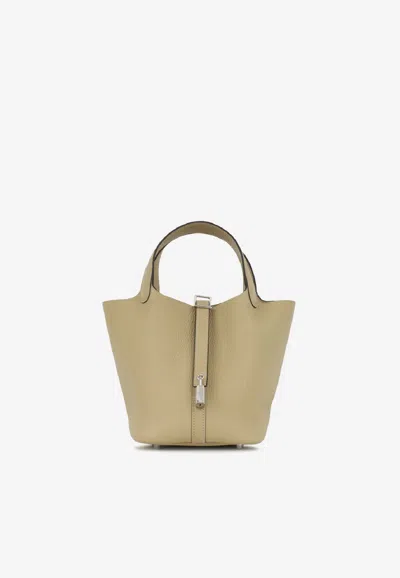 Hermes Picotin 18 In Trench Clemence With Palladium Hardware In Brown