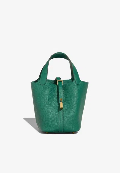 Hermes Picotin 18 In Vert Vertigo Clemence Leather With Gold Hardware