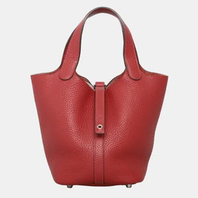 Pre-owned Hermes Picotin 18 Rouge Clemence Leather Bag In Red