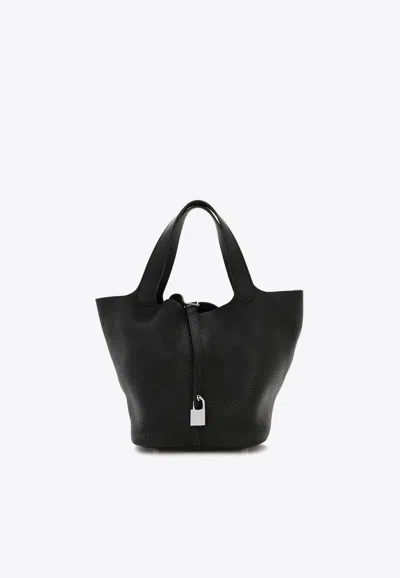 Hermes Picotin 22 In Black Taurillon Clemence Leather With Palladium Hardware