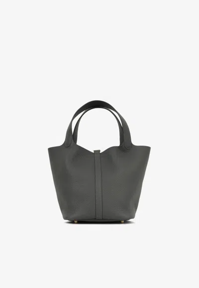 Pre-owned Hermes Picotin 22 In Gris Misty Clemence With Permabrass Hardware In Gray