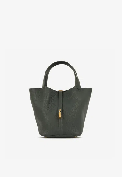 Hermes Picotin 22 In Vert Mangrove Clemence Leather With Gold Hardware