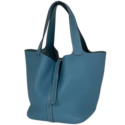 Pre-owned Hermes Picotin Blue Jean Taurillon Clemence Leather Handbag ()