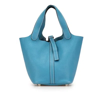 Pre-owned Hermes Picotin Blue Jean Togo Leather Handbag ()
