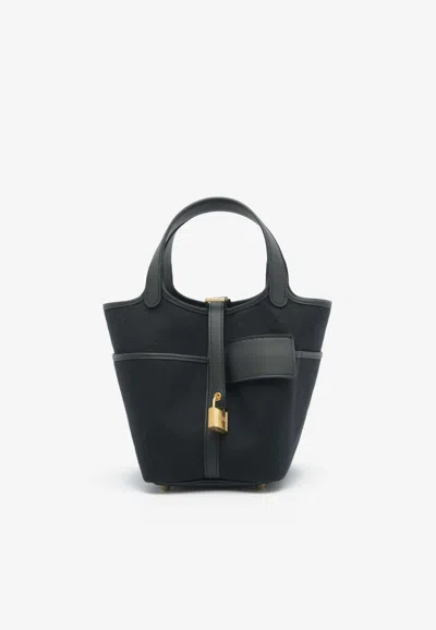 Hermes Picotin Cargo 18 In Black Goeland Canvas And Swift With Gold Hardware